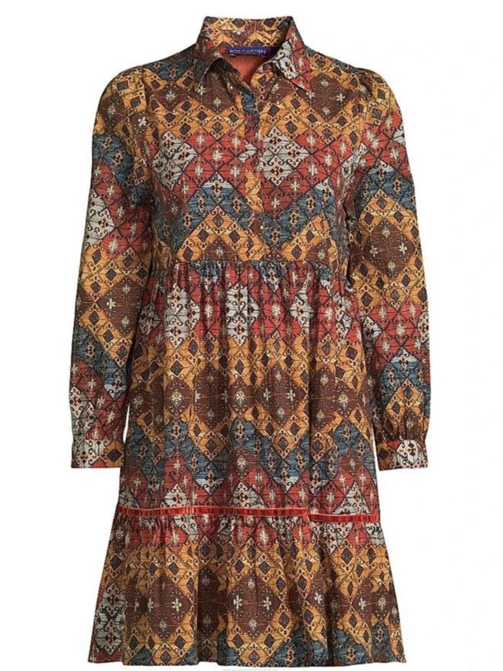 Ro’s Garden, Romy Short dress - Lachen Long-Sleeve. Brown - Multi color, Size M